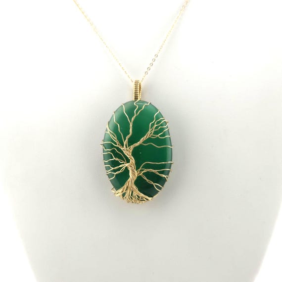 Green Onyx Tree of Life Pendant Necklace | Handmade in 14k Gold Filled Wire