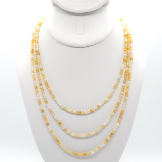 Yellow Opal Beaded Triple Strand Choker/Necklace | 16" Genuine Natural Gemstone
