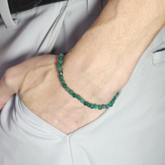 Green Larvikite Minimalist Stretch Bracelet | 4mm Genuine Natural Gemstone | Handmade to Order