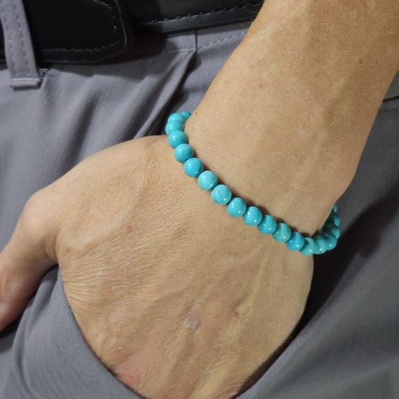 Mongolian Turquoise Beaded Semi-Minimalist Stretch Bracelet | 6mm Genuine Natural Gemstone | Handmade to Order