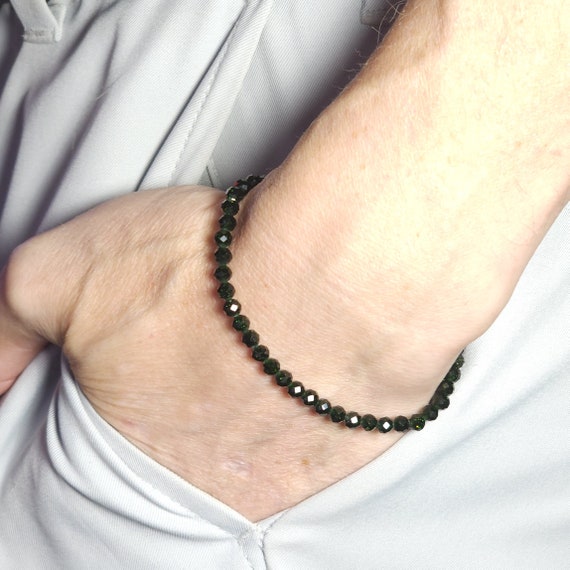 Green Goldstone Minimalist Stretch Bracelet | 4mm Genuine Natural Gemstone | Handmade to Order