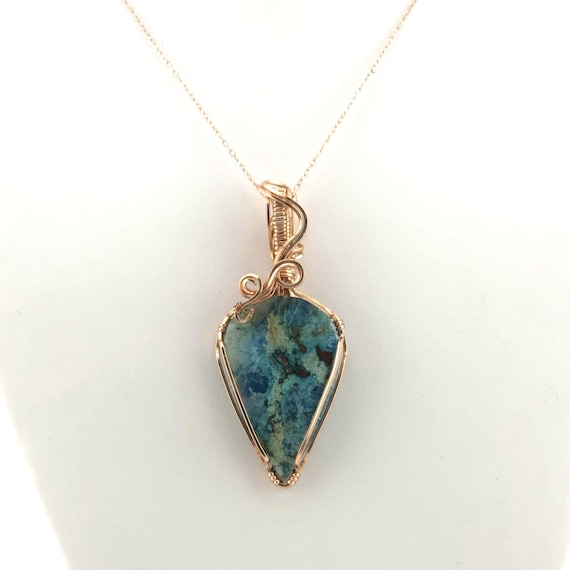Chrysocolla Pendant Necklace | Handmade in 14k Rose Gold Filled Wire
