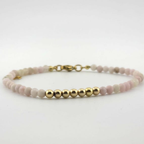 Morganite Beaded Minimalist Anklet with Gold | Adjustable | 4mm Genuine Natural Gemstone | Handmade to Order | Hypoallergenic Optional
