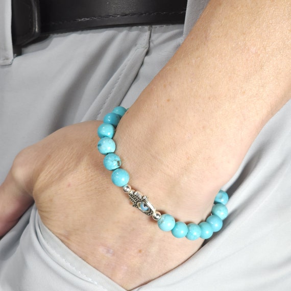 Turquoise Evil Eye Stretch Bracelet | 8mm Genuine Natural Gemstone | Handmade to Order