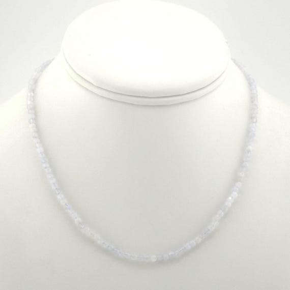 Blue Lace Agate Beaded Minimalist Choker/Necklace | 3mm Genuine Natural Gemstone |  Handmade to Order | Hypoallergenic Version Available