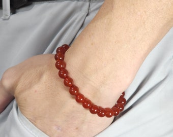 Pulsera de cuentas hecha a mano con auténtica piedra preciosa de cornalina / 8 mm / Redonda