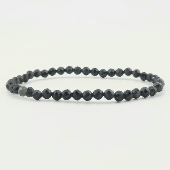 Blue Tiger's Eye Genuine Gemstone Handmade Beaded Minimalist Bracelet | 4mm | Faceted | Undyed