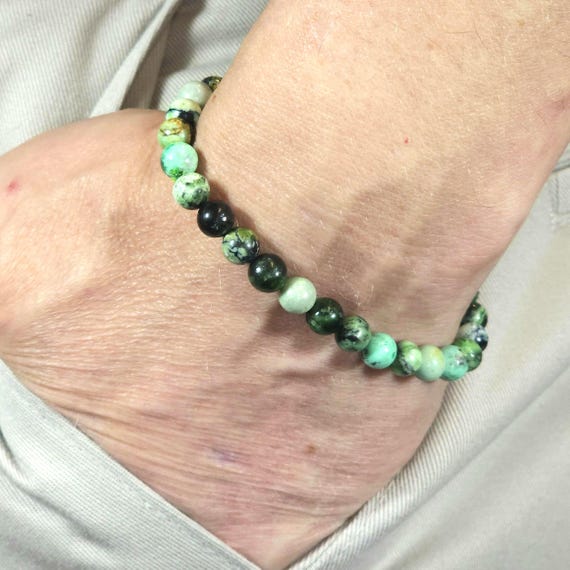 Variscite Beaded Semi-Minimalist Stretch Bracelet | 6mm Genuine Natural Gemstone | Handmade to Order | Optional Personalization