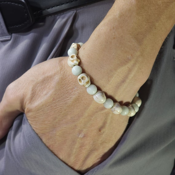 Glow Bracelet with Skulls | 8 mm Genuine Crystal & Gemstone | Handmade to Order
