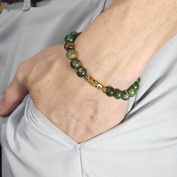 African Turquoise Evil Eye Stretch Bracelet | Genuine Natural Gemstone | Handmade to Order