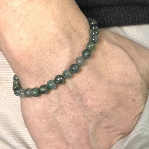 Moss Agate Semi-Minimalist Stretch Bracelet | 6mm Genuine Grade AAA Natural Gemstone | Handmade to Order