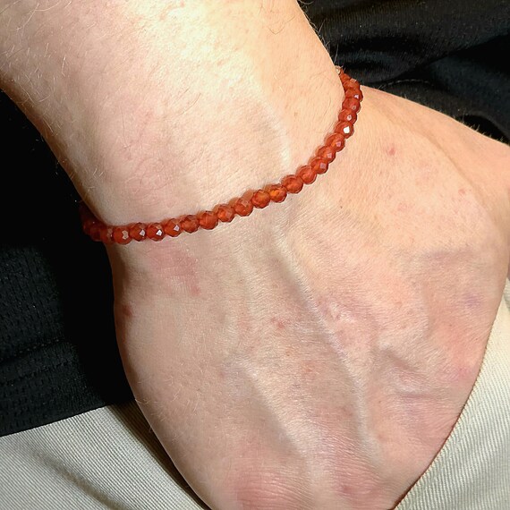 Carnelian Genuine Gemstone Handmade Beaded Minimalist Bracelet | 4mm | Faceted