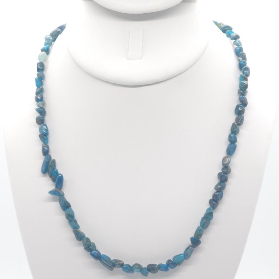 Blue Apatite Beaded Necklace | 18" Genuine Natural Gemstone