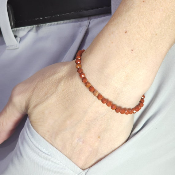 Red Jasper Beaded Minimalist Stretch Bracelet | 4mm Faceted Genuine Natural Gemstone | Handmade to Order