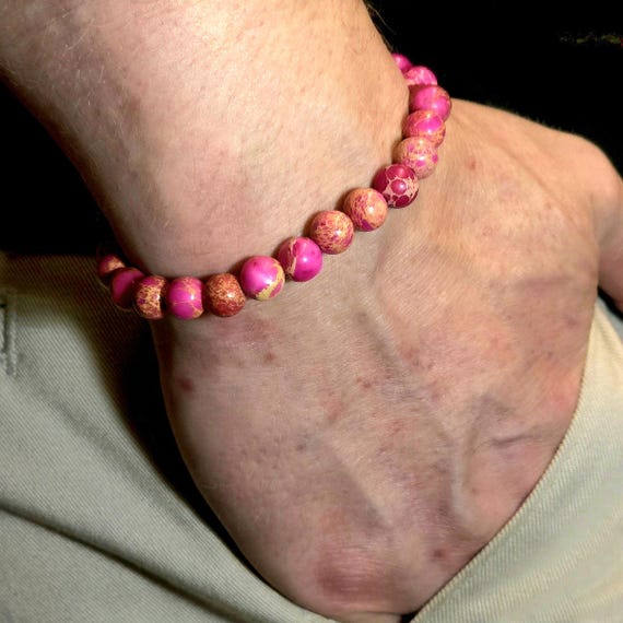 Pink Sea Sediment Jasper Genuine Gemstone Handmade Beaded Bracelet | 8mm | Round