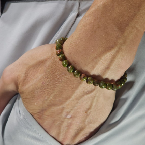 Unakite Jasper Beaded Semi-Minimalist Stretch Bracelet | 6mm Genuine Natural Gemstone | Handmade to Order