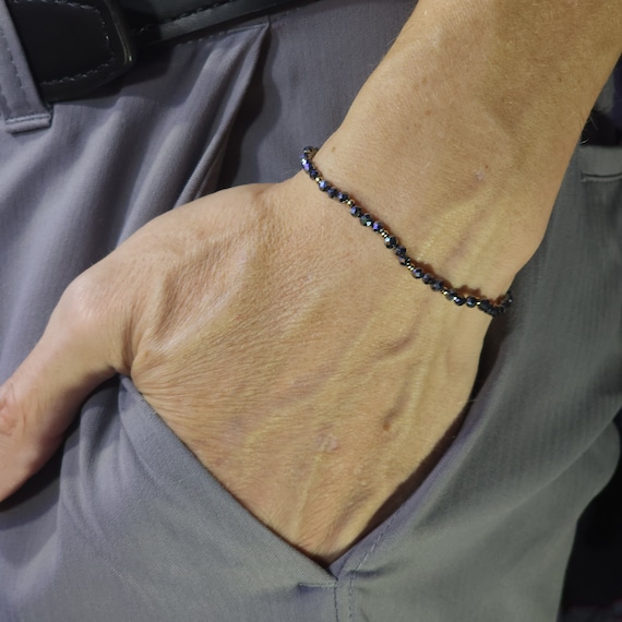 Terahertz Beaded Stretch Bracelet with 24k Gold | 3mm/2mm Genuine Natural Gemstone | Handmade to Order