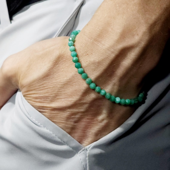 Amazonite Beaded Minimalist Stretch Bracelet | 4mm Faceted Genuine Natural Gemstone | Handmade to Order