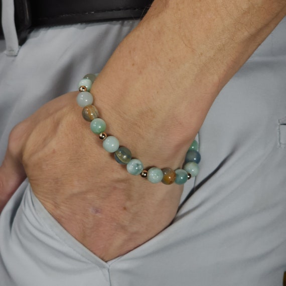 Larimar, Calcite, & Amazonite Stretch Bracelet with Rose Gold | 8mm Genuine Natural Gemstone | Handmade to Order
