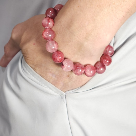 Pink Persian Jade Stretch Bracelet | 12mm Genuine Natural Gemstone | Handmade to Order