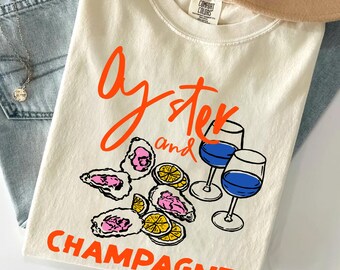 Oyster And Champagne Shirt Seafood Graphic Tee Brunch Lover Gift