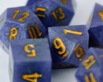 Purple/blue with yellow inking | Polyhedral Dice | DnD Dice | Resin Dice | Role Playing Dice Set | RPG Dice | 8 Dice Set