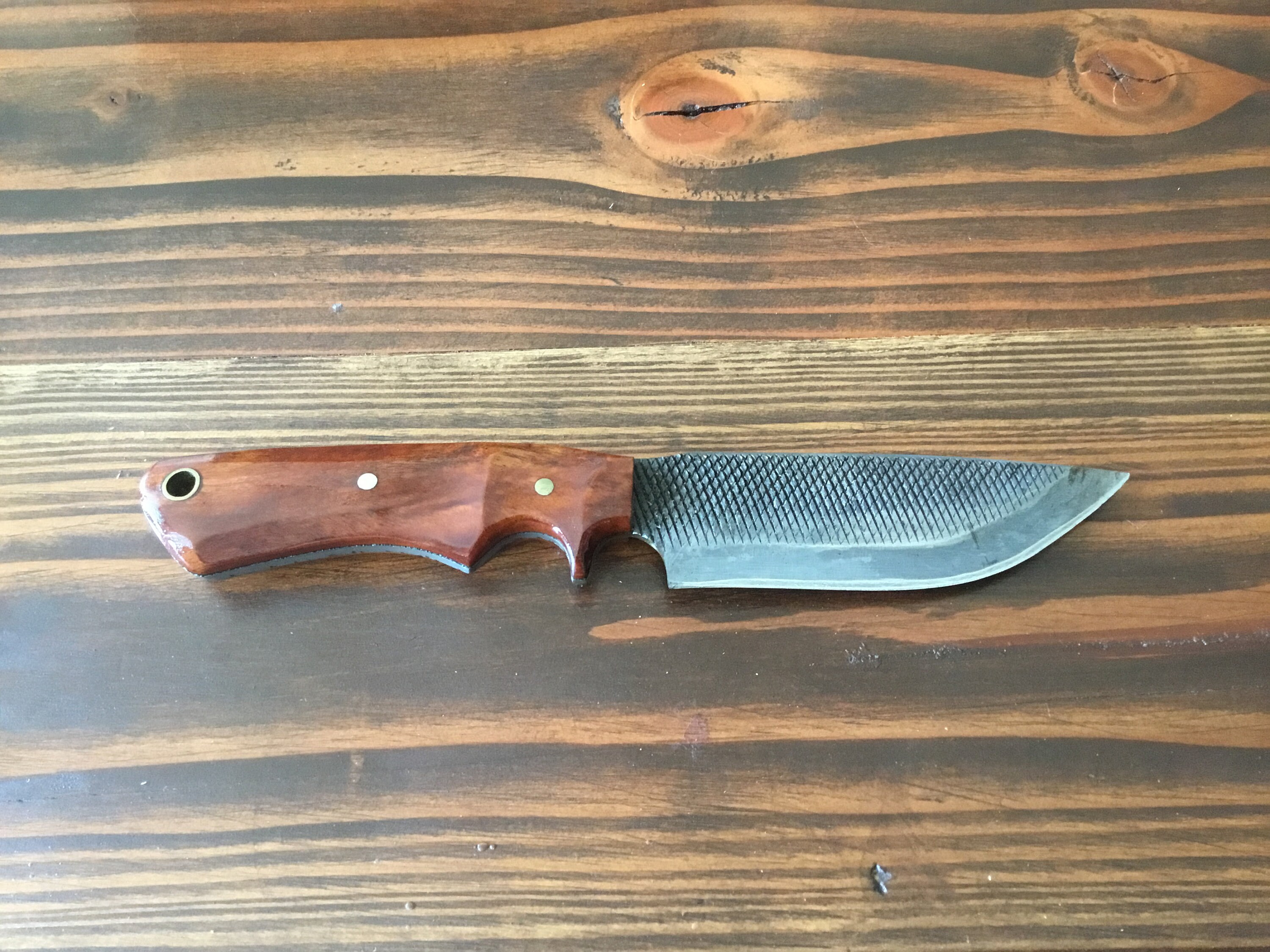 Hand farrier rasp curved blade survival knife with file guard