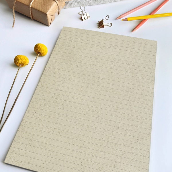 Graspapier Schreibblock DIN A4, liniert, nachhaltig, Notizblock, naturfarben, 50 Blatt, abreißbar