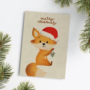 Weihnachtskarte Graspapier Postkarte Fuchs Grußkarte Weihnachtspost