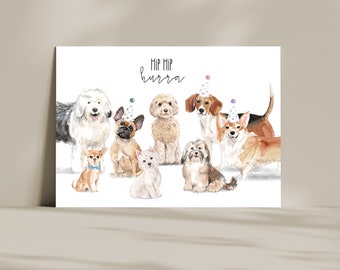 Postkarte Grußkarte Hunde "Hip Hip Hurra" Geburtstag