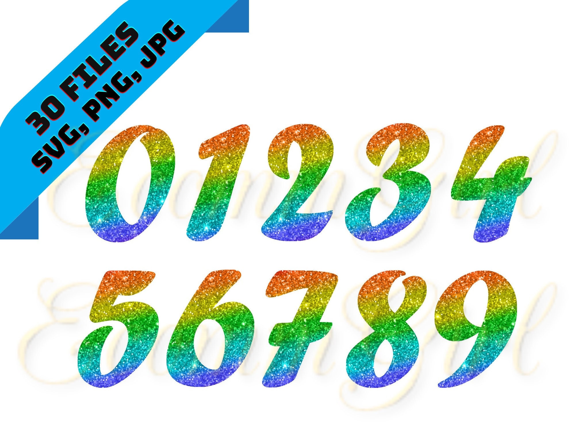 Bright Rainbow Ombre Glitter Numbers Number Clip Art Instant - Etsy