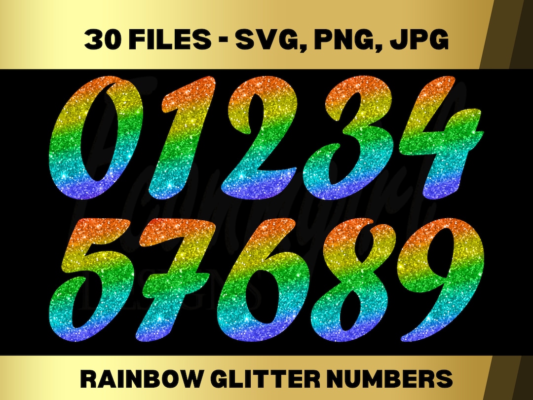 Bright Rainbow Ombre Glitter Numbers Number Clip Art Instant - Etsy