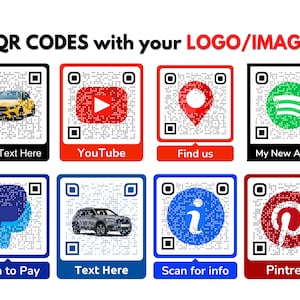 Custom QR Code with your Logo/image that redirects to any link. Ideal for Website/e-shop/Social Media/Scan to Pay.U Get 7 Digital QR Codes