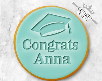 Graduation Hat Cookie Stamp Embosser Congrats with Name