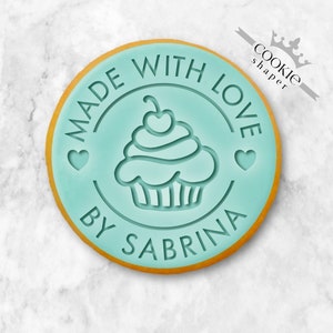 Custom Cookie Stamp Embosser | Made with Love Cupcake with Personalized Name