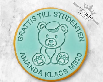 Studenten Teddy Bear Cookie Stamp Embosser with Name and Date