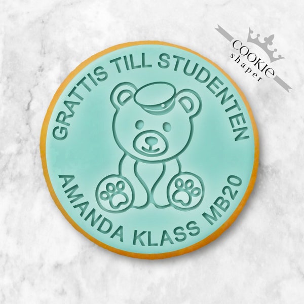 Studenten Teddy Bear Cookie Stamp Embosser with Name and Date
