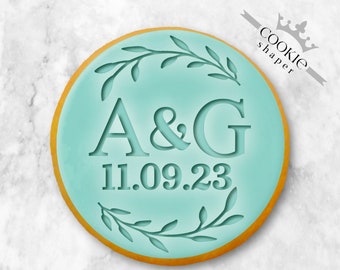 Custom Wedding Initials and Family Name Cookie Stamp Embosser | with Leaves and Personalized Initials