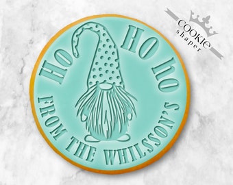 Christmas Gnome | Custom Cookie Stamp Embosser and Cookie Cutter | Ho ho Ho  with Personalized Family Name