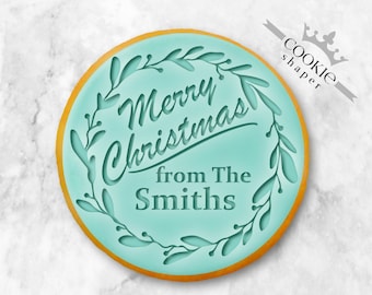 Grabador de sellos de galletas de Navidad personalizado / Feliz Navidad con adorno y apellido personalizado