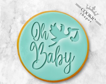 Oh Baby Stork Cookie Stamp Embosser and Cookie Cutter for Baby Shower