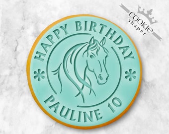 Horse Custom Cookie Stamp and Cookie Cutter | Birthday, with Personalized Name and Years