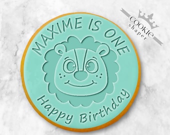 Basby Lion Custom Cookie Stamp y Cookie Cutter / Embosser Stamp / Birthday Lion Head con nombre y edad personalizados