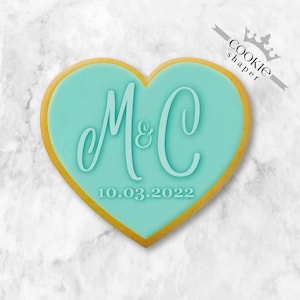 Heart with Personalized Names & Date | Reverse Embosser | Custom Cookie Stamp and Cookie Cutter