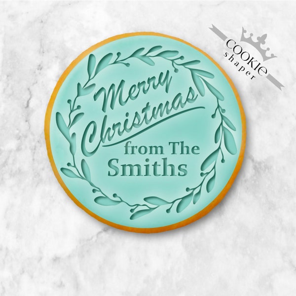 Custom Christmas Cookie Stamp Embosser | Merry Christmas With Ornament and Personalized Family Name