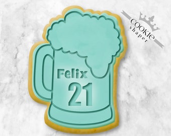 Custom Beer Mug Cookie Stamp Embosser | Birthday with Personalized Name and Age