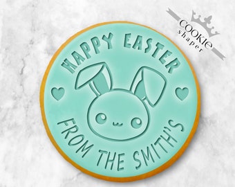 Custom Easter Bunny Cookie Stamp and Cookie Cutter with Personalised Family Name and Message