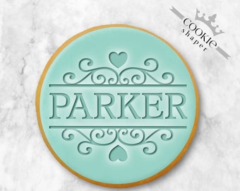Custom Family Name | Cookie Stamp and Cookie Cutter Embosser | Wedding with Ornament and Personalized Family Name