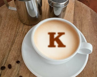 Letter Personalized Coffee Stencil Organic Plastic. Request your Free 3D Render Before you Buy!