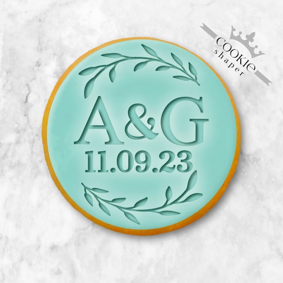 Custom Wedding Initials and Family Name Cookie Stamp Embosser | with Leaves and Personalized Initials